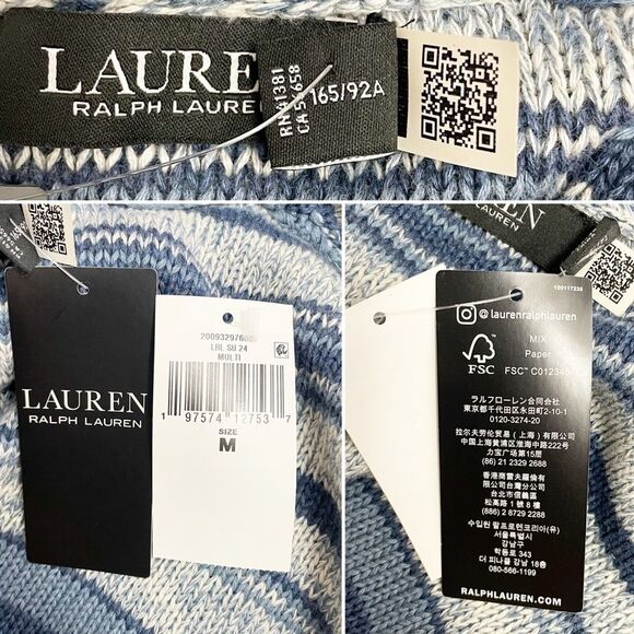 NWT Lauren Ralph Lauren Blue Striped Belted Linen-Cotton Cardigan Size Medium - Picture 13 of 15